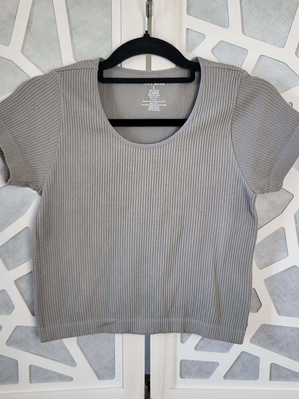 Hot Kiss Ribbed Short Sleeve Top - Light Gray